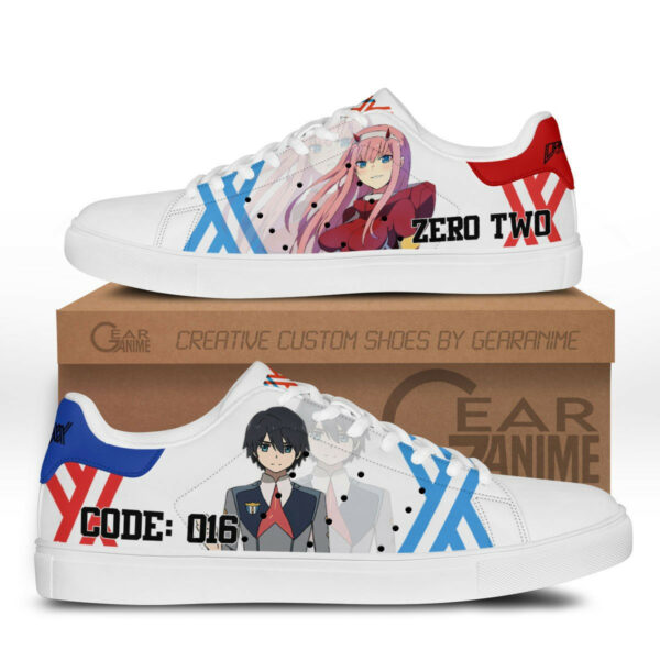 Darling in the Franxx Zero Two and Hiro Skate Shoes Custom Anime Sneakers 1