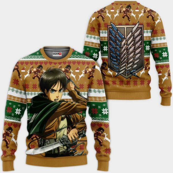 Eren Yeager Ugly Christmas Sweater Custom Anime Attack On Titan XS12 1