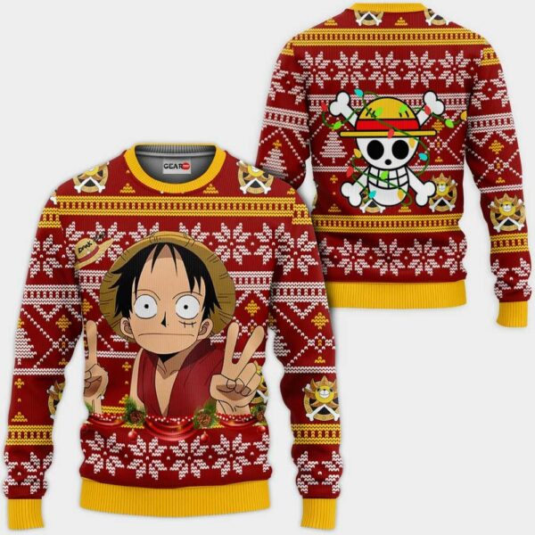 Funny Luffy Ugly Christmas Sweater Custom One Piece Anime XS12 1