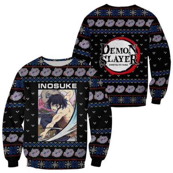 Inosuke Ugly Christmas Sweater Kimetsu Anime Xmas Gift Custom Clothes 1