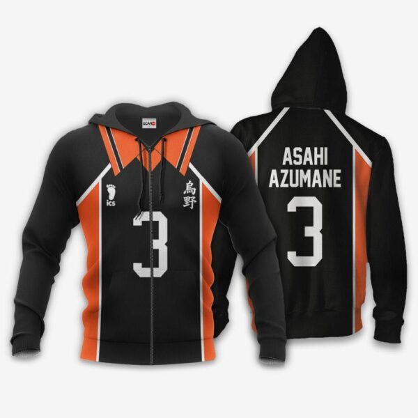 Karasuno Asahi Azumane Uniform Hoodie Num 3 Haikyuu Anime Jacket 1