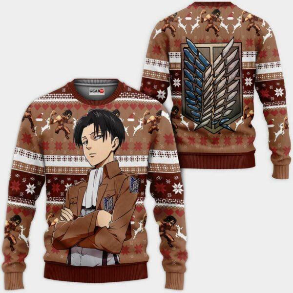 Levi Ackerman Ugly Christmas Sweater Custom Anime Attack On Titan XS12 1