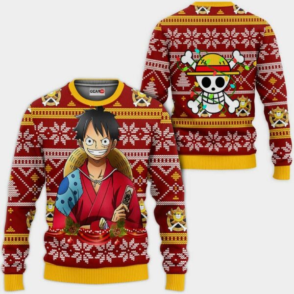 Luffy Ugly Christmas Sweater Custom Wano One Piece Anime XS12 1