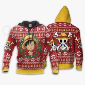 Luffy Ugly Christmas Sweater Funny Face One Piece Anime Xmas 7