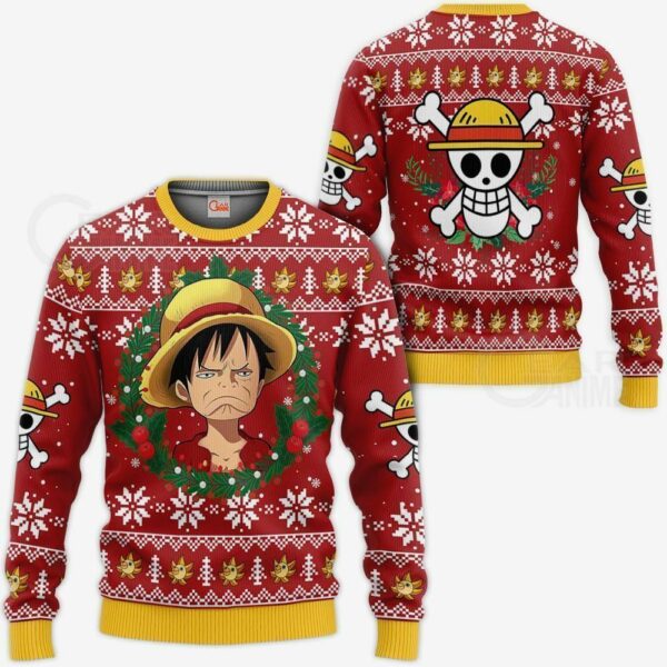 Luffy Ugly Christmas Sweater Funny Face One Piece Anime Xmas 1
