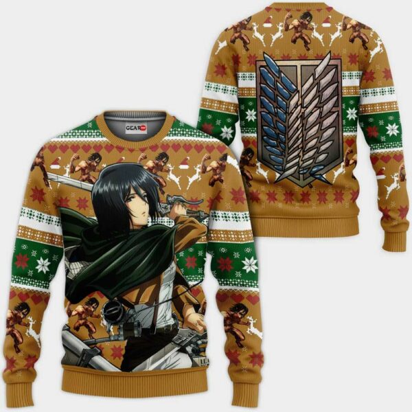 Mikasa Ackerman Ugly Christmas Sweater Custom Anime Attack On Titan XS12 1