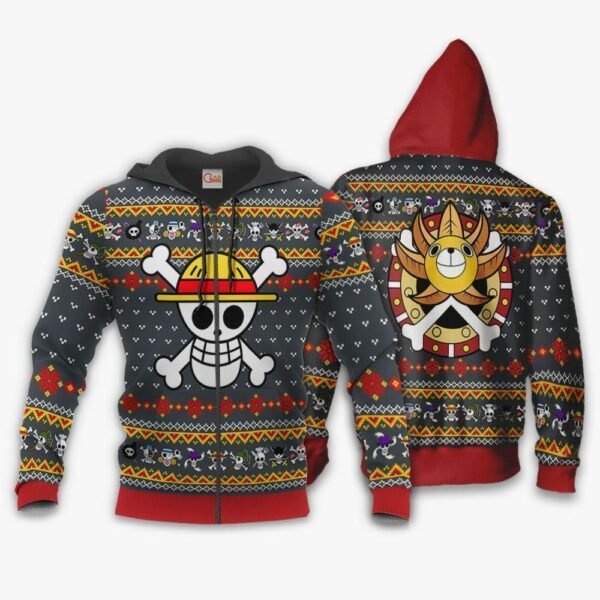 One Piece Ugly Christmas Sweater Straw Hat Priate Xmas Hoodie 2