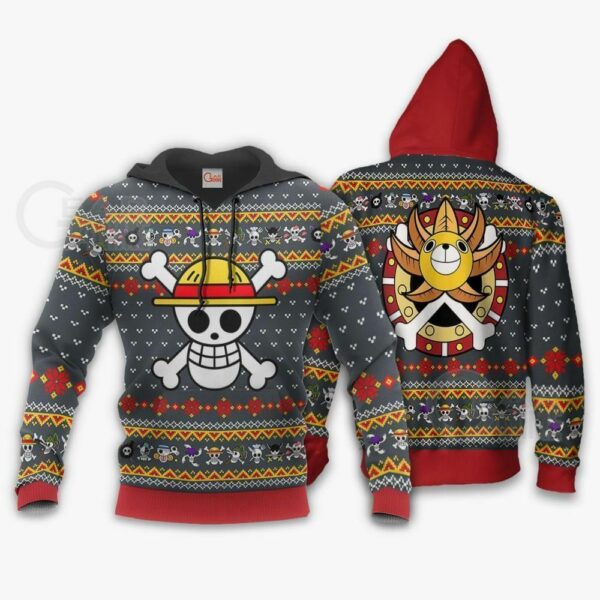 One Piece Ugly Christmas Sweater Straw Hat Priate Xmas Hoodie 3