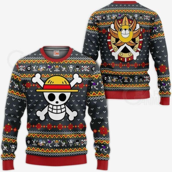 One Piece Ugly Christmas Sweater Straw Hat Priate Xmas Hoodie 1
