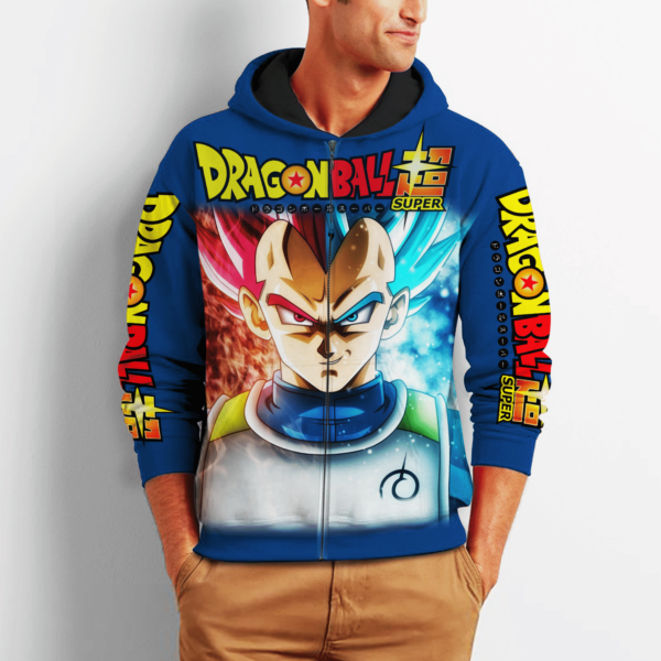 Prince Vegeta Zip Hoodie Cosplay Dragon Ball Shirt Anime Fan Gift 2