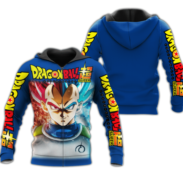 Prince Vegeta Zip Hoodie Cosplay Dragon Ball Shirt Anime Fan Gift 1