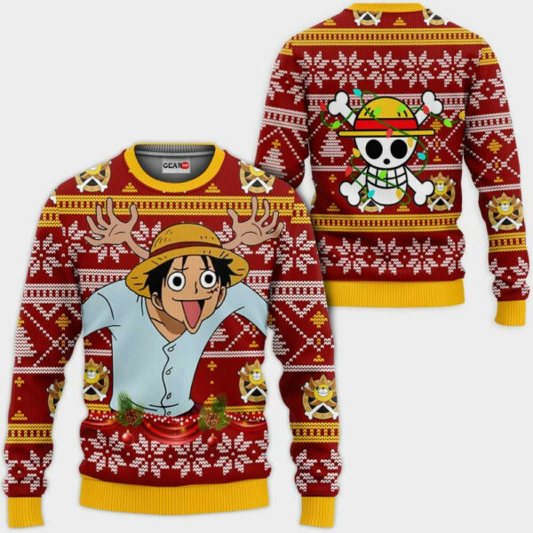 Reindeer Luffy Ugly Christmas Sweater Custom One Piece Anime XS12 1