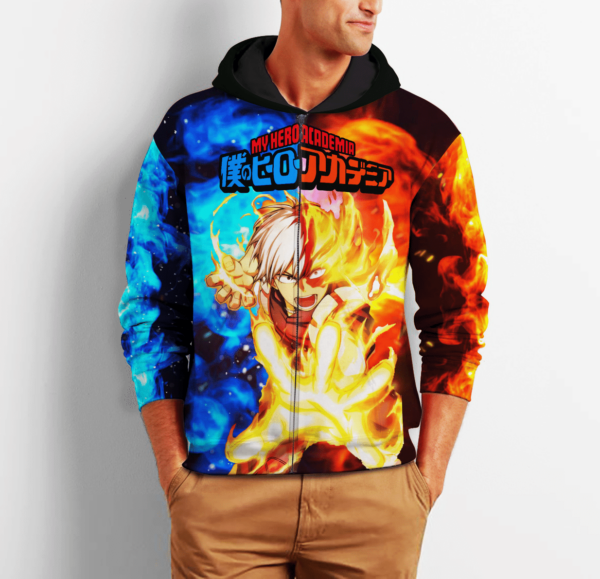 Shoto Todoroki Zip Hoodie Ice & Fire Custom My Hero Academia Anime Shirt 2