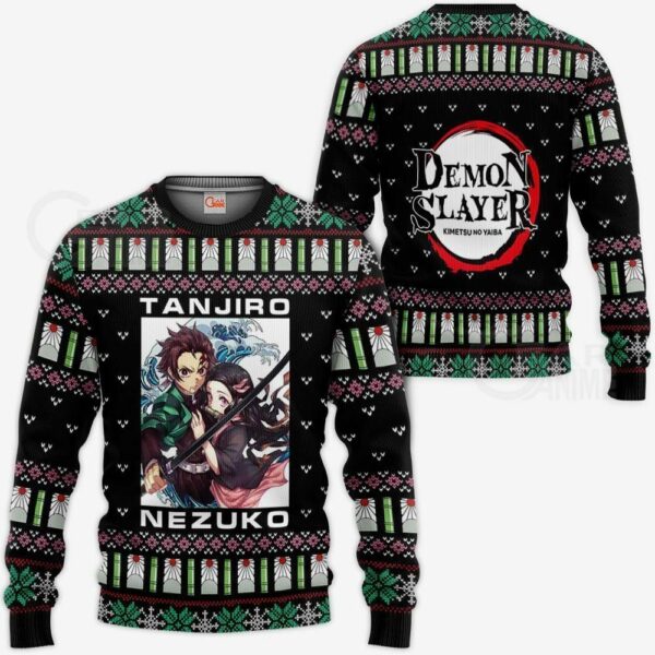 Tanjiro And Nezuko Ugly Sweater Christmas Kimetsu Anime Gift 1