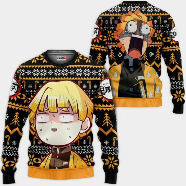 Zenitsu Ugly Christmas Sweater Custom Anime Kimetsu XS12 For Fan 1